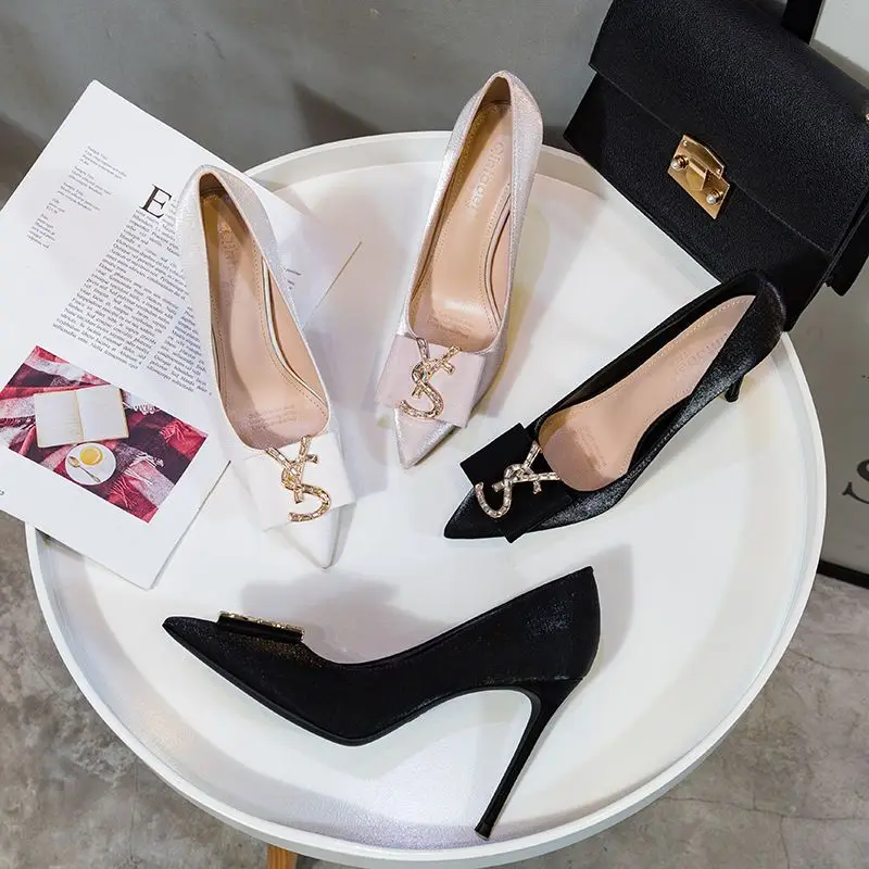 White High Heels Women's 2021 New Fine Heels Spring and Autumn Pointed Net Red Design Sense Small Style Single Shoes Summer