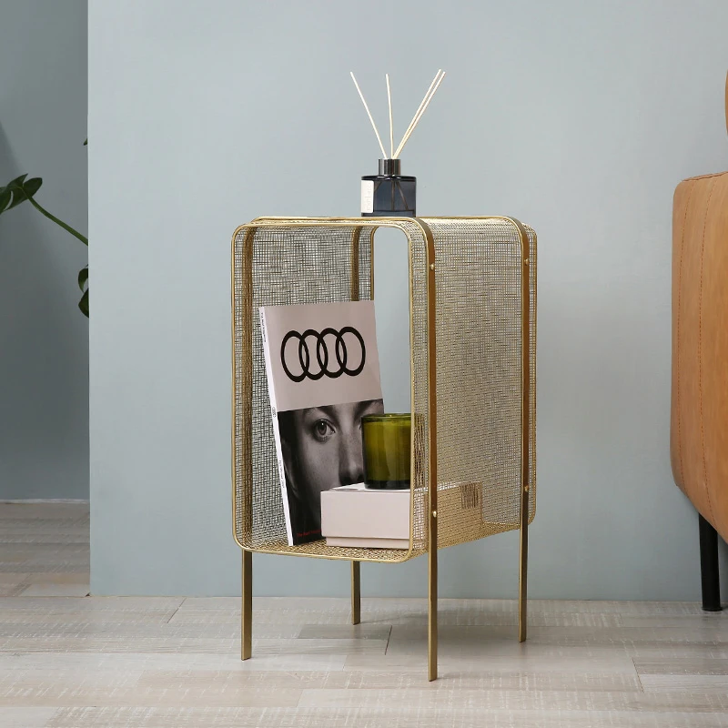 

Nordic Living Room Storage Rack Bedside Nightstands Creative End Table Bookshelf Magazine Rack Mesa De Noche Cabinet Iron Art