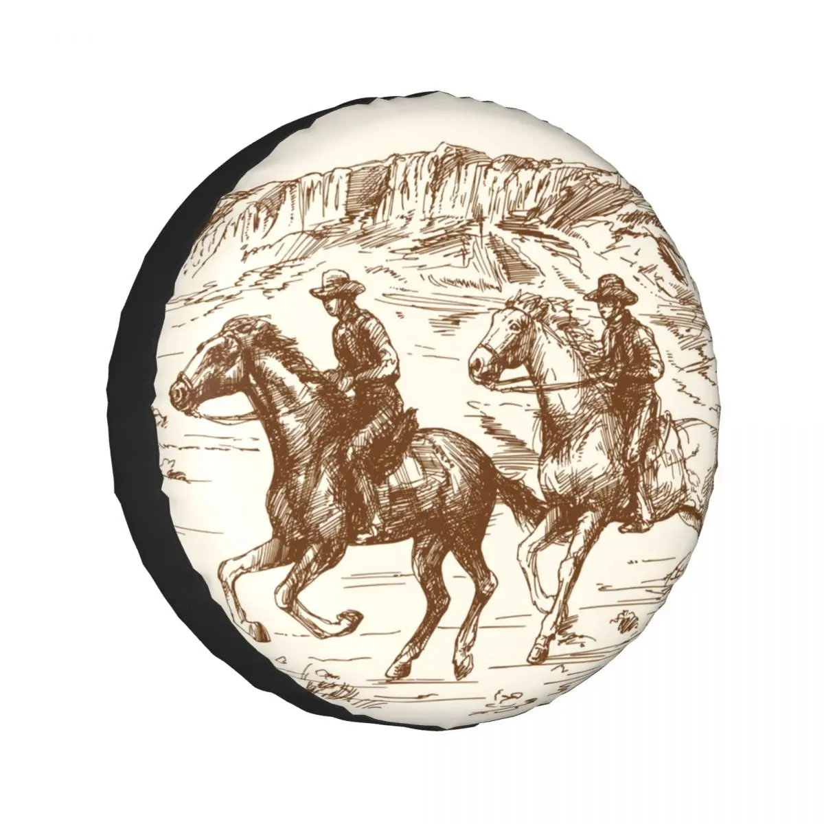 

Universal Car Tire Cover Case Spare Tire Wheel Bag Tyre Spare Storage Cover Polyester American Wild West Desert With Cowboys