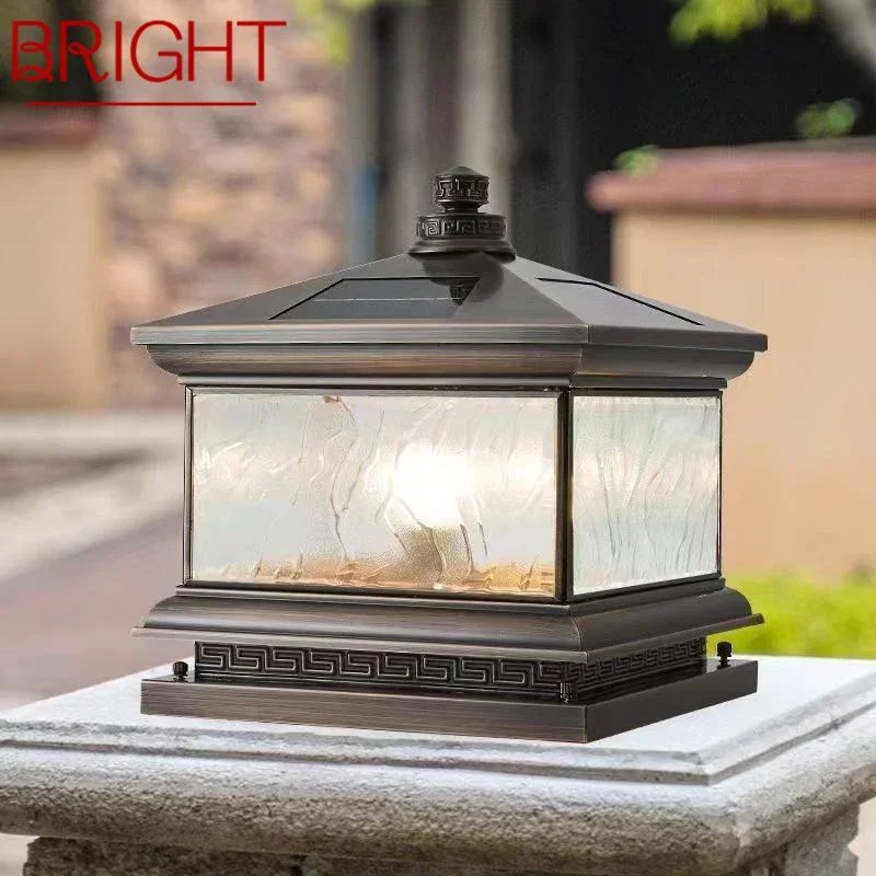 BRIGHTOutdoor Solar Post Lamp Vintage Creative Chinese Brass Pillar светильник светодиодный Waterproof IP65 для дома