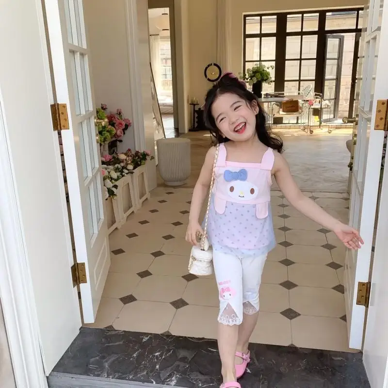 

Кавайная детская одежда Sanrios My Melody летняя мультяшная сетка в горошек с подвязками кружевные Пятиточечные штаны для девочек