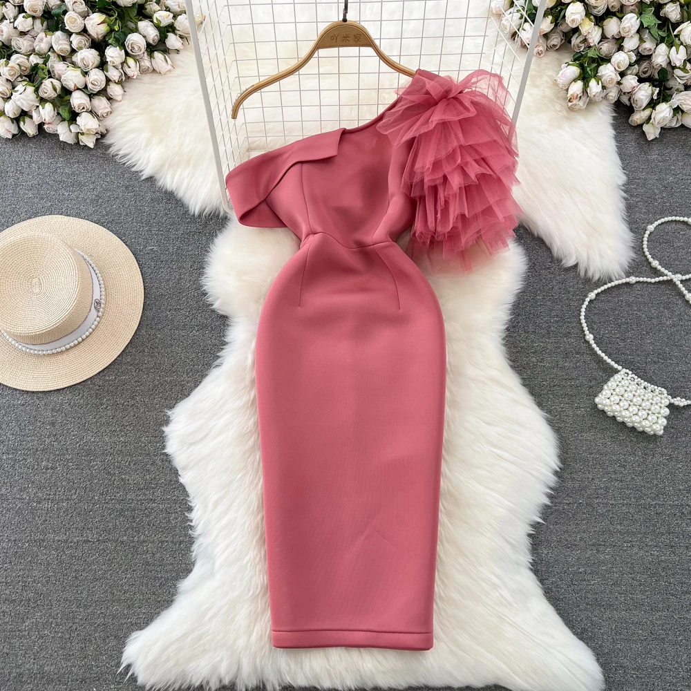 

Женское винтажное платье на одно плечо, элегантное Сетчатое платье средней длины в стиле пэчворк для выпускного вечера, 2023