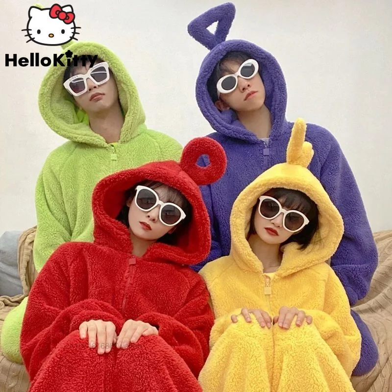 

Teletubbies Kawaii Cartoon Y2k Casual Couples Wide Pajamas For Women In Winter Cotton Thickened Warm Soft Jumpsuits For Women