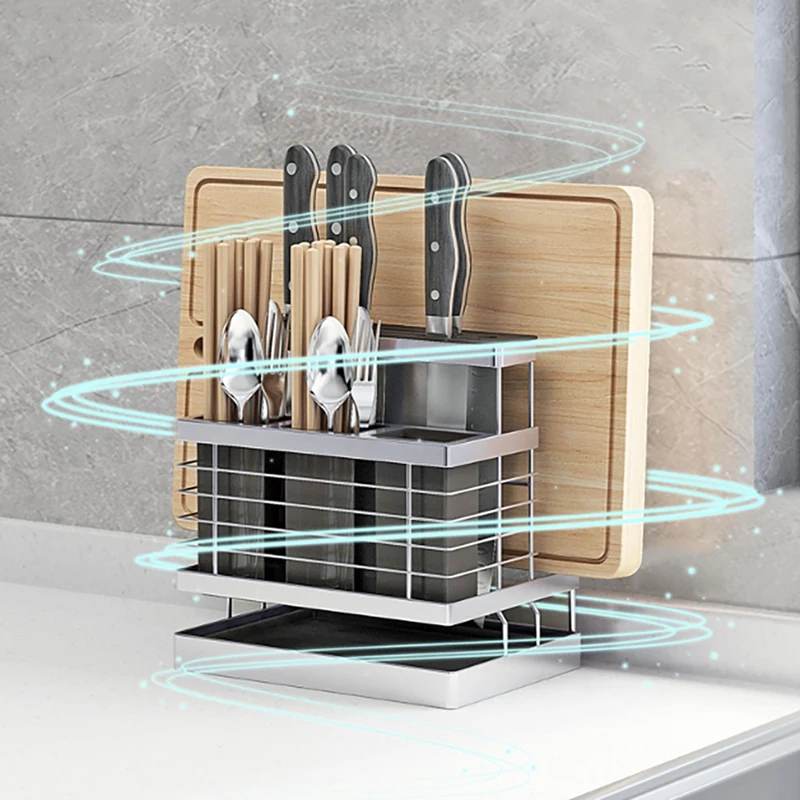 

1Pcs 304 Stainless Steel 3 In 1 Kitchen Sink Stand Storage Rack For Knife Holder Cutlery Chopping Board Container Tools