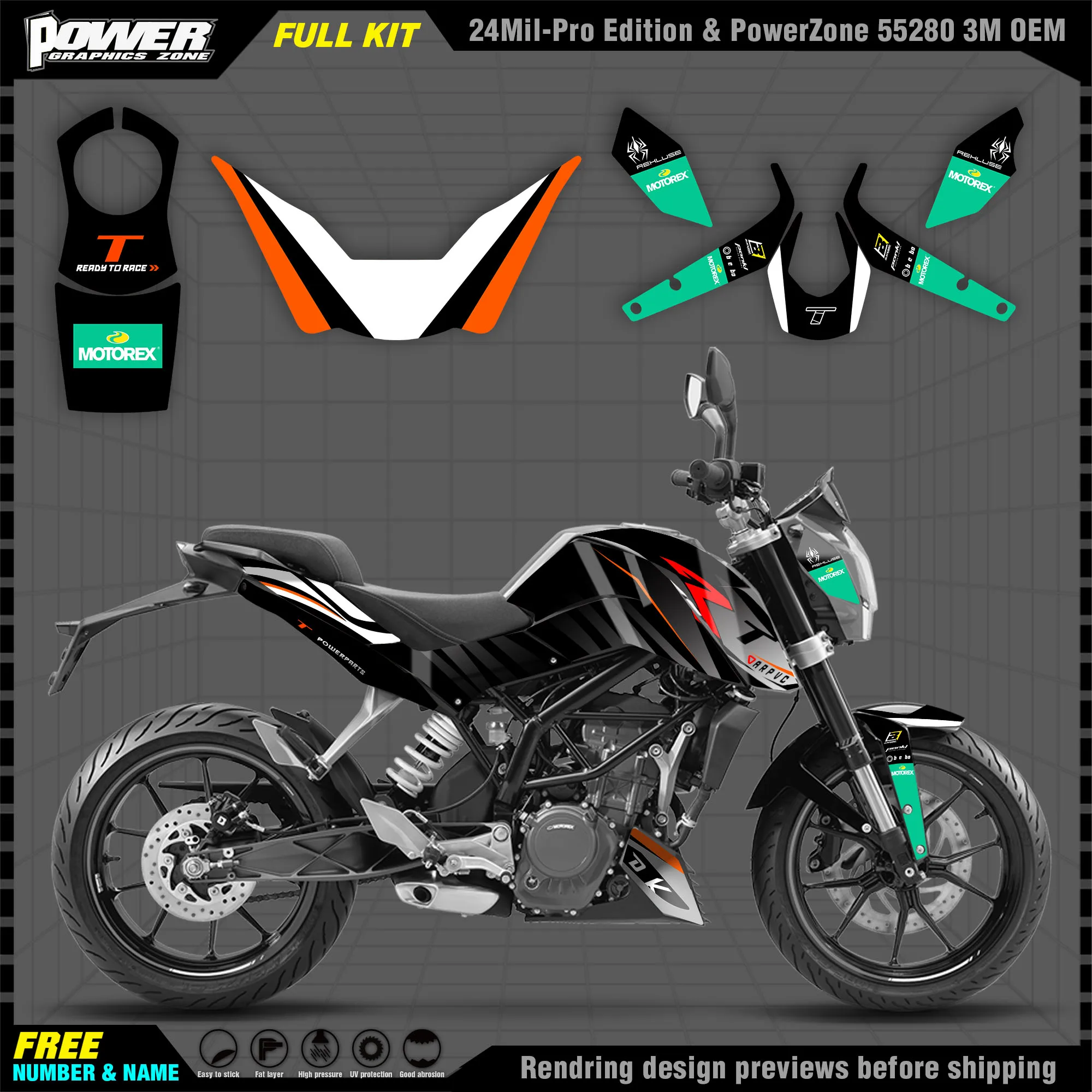 

PowerZone Custom Team Graphics Backgrounds Decals 3M Stickers Kit For KTM DUKE125 200 390 2011-2016 motorcycle 002