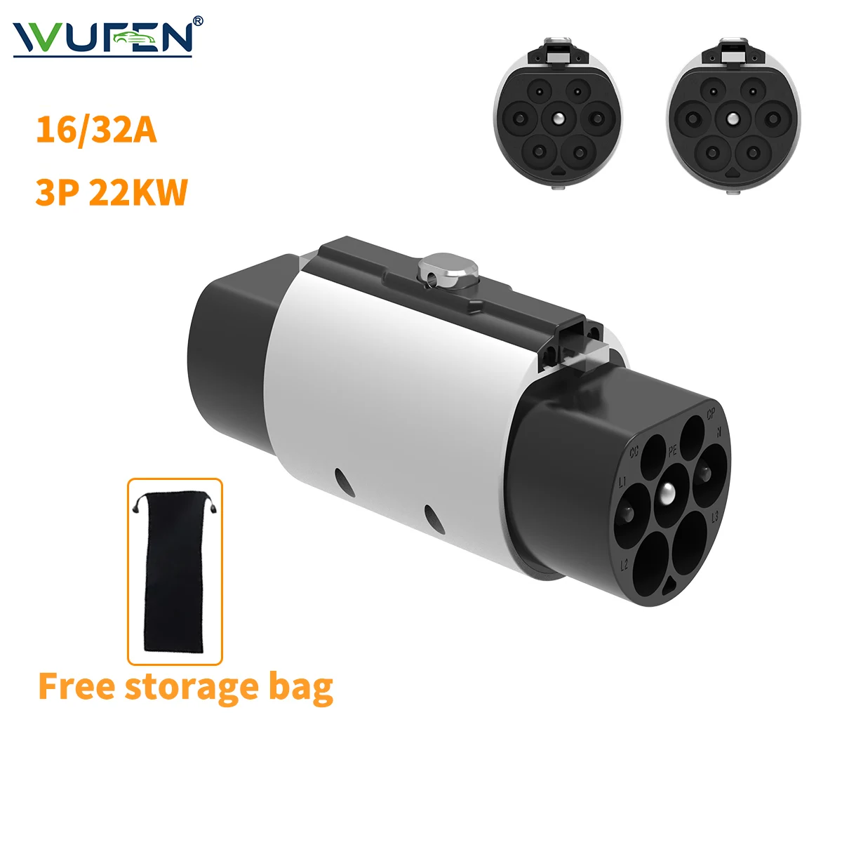 

WUFEN Type2 к GBT с замком-пряжкой Адаптер для зарядки EV 32A 7 кВт/22 кВт IEC 62196-2 к GB/T 20235 Адаптер разъема EV для автомобиля GBT