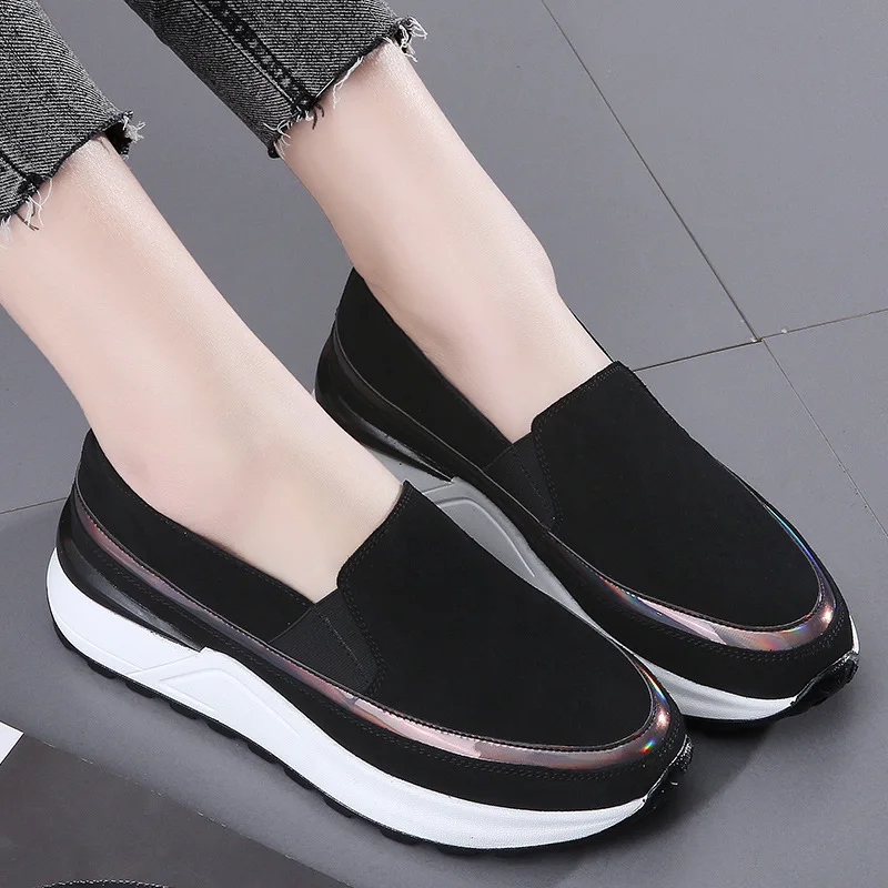 

Casual Platform Shoes for Women Fashion Quality Female Loafers Slip-on Wear-resisting Footwear Black All-match Comfort