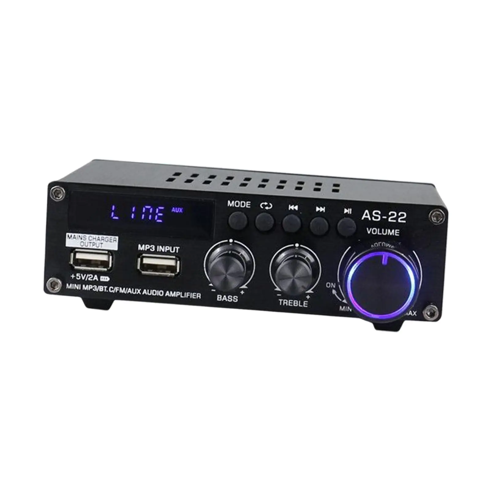 

Audio Stereo Amplifier Receiver 2 Channel Tabletop 12V Port HiFi with Bass and Control Knobs Digital LED Display V5.0 Audio Amp