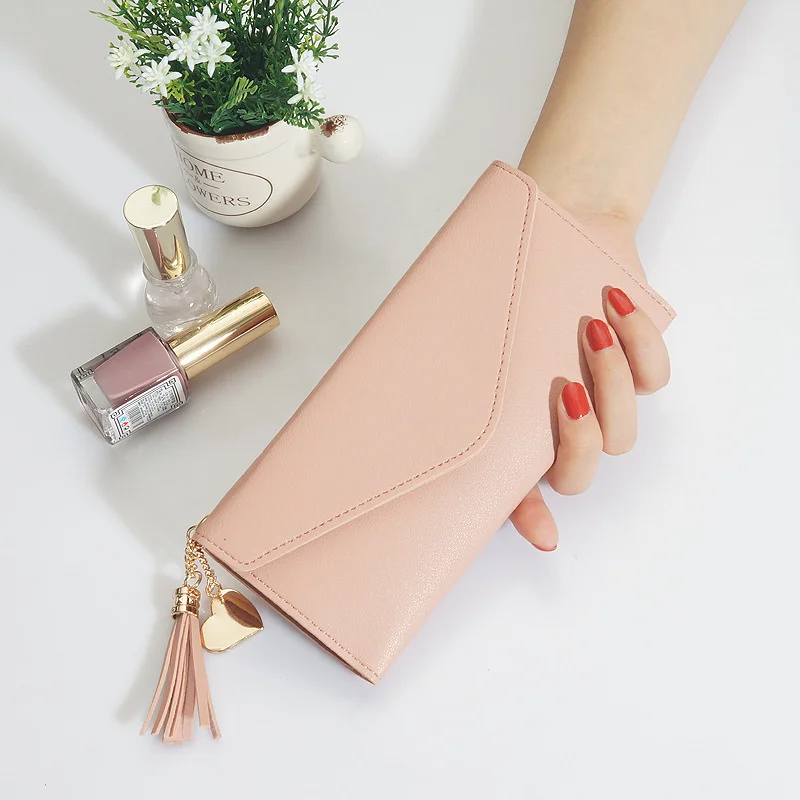 2021 new wallet women's Long Fashion Korean Student Wallet Fashion Love Pendant tassel buckle Wallet