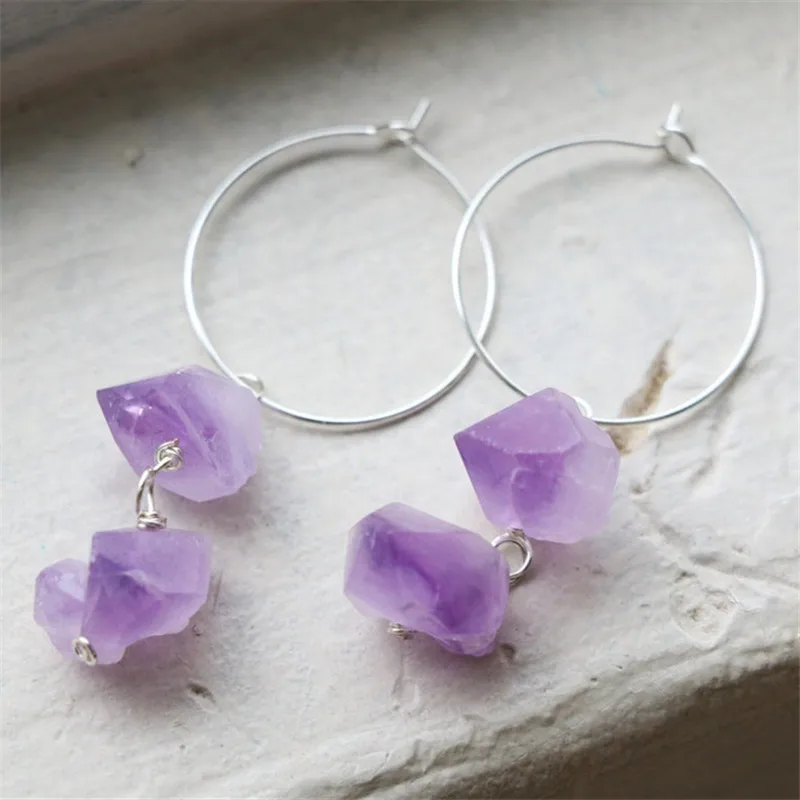 Серьги с аметистом и кристаллом серьги фиолетовым драгоценным камнем