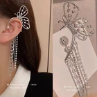 Новинка 2022, милые блестящие длинные серьги Стразы в виде бабочки, корейские элегантные модные украшения, женские серьги с отверстиями для ушей, женские серьги для девушек