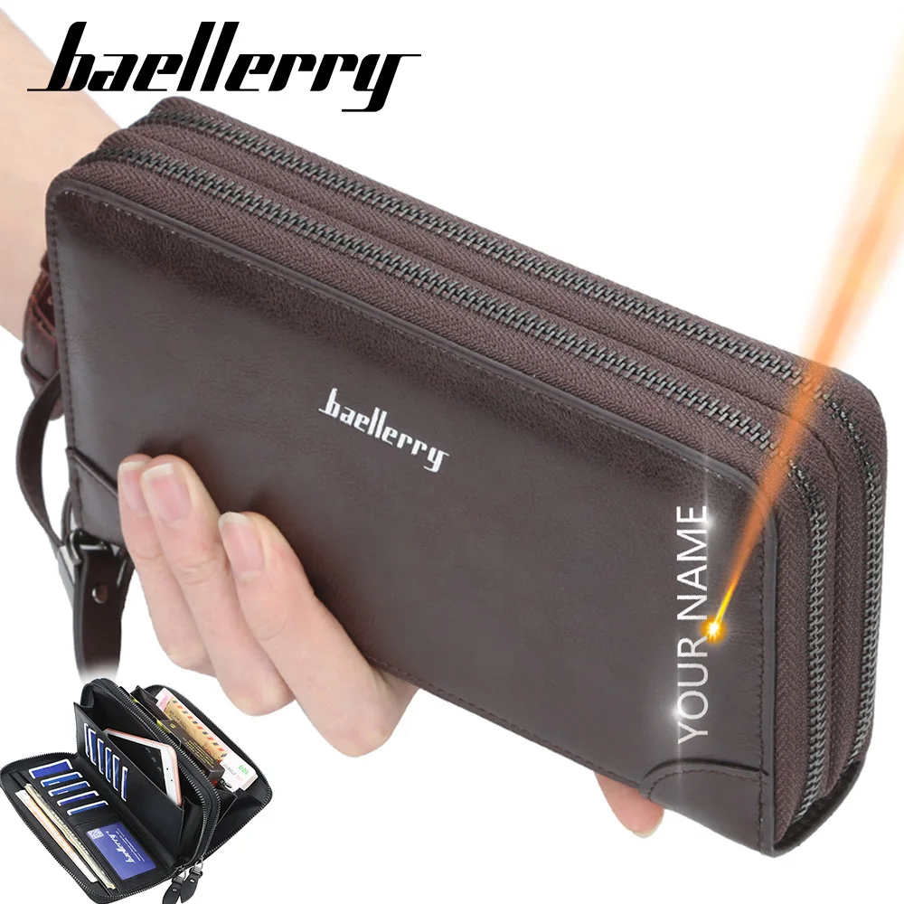 Baellerry имя гравировка мужской длинный кошелек держатель для карт большой емкости