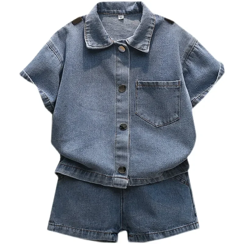

2023 Baby Boy Clothing Sets Summer Gentleman Suits Demin Shirt + Shorts 2pcs Kids Clothes Boys Children Clothing Set 2-10 Years