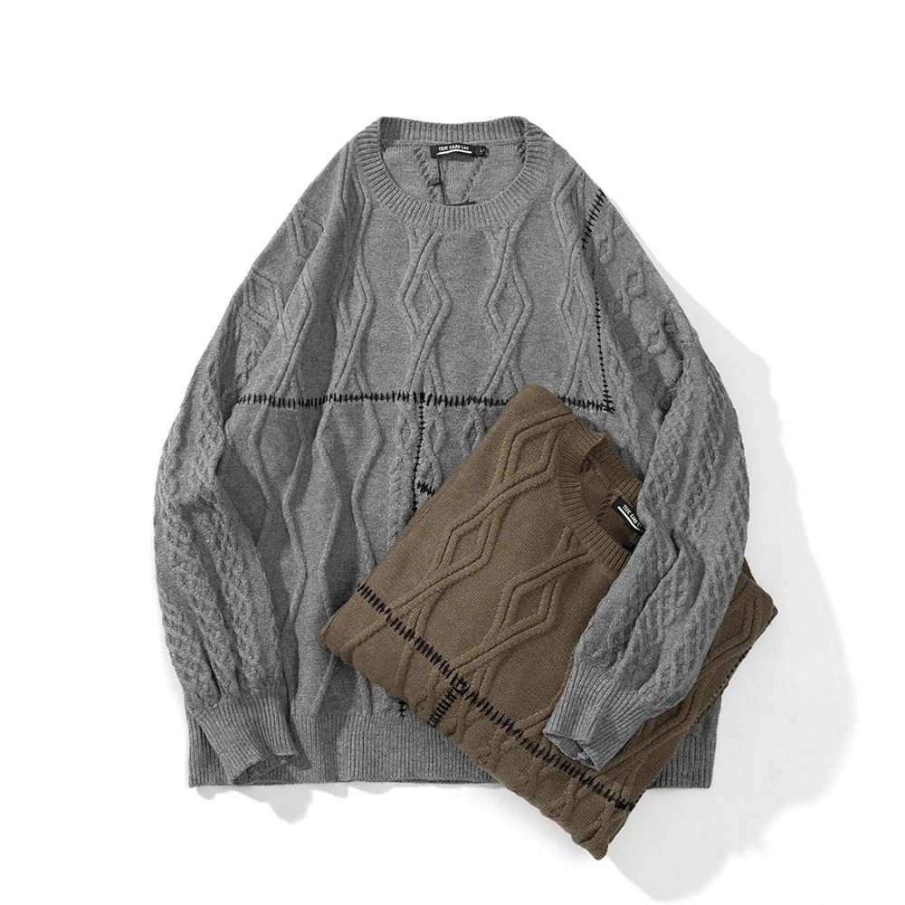 

Винтажный однотонный жаккардовый свитер Harajuku, вязаный свитер унисекс Y2K, мешковатая шерстяная одежда оверсайз с круглым вырезом