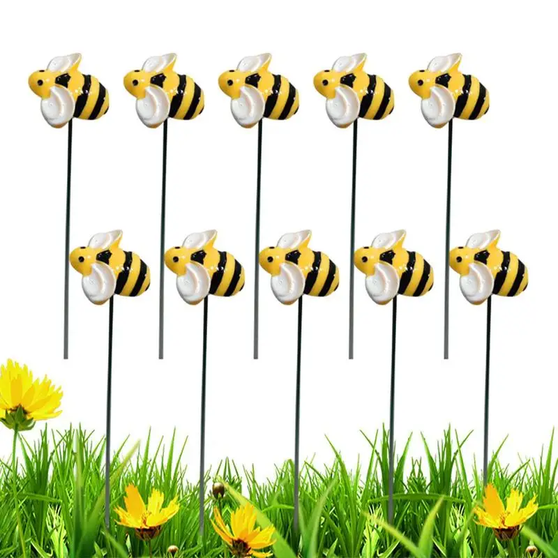 

10pcs Simulation Bee Garden Stakes Decorative Plant Stake Honey Bee Lawn Pile Plug-In Outdoor Yard Patio Garden Decor Ornaments