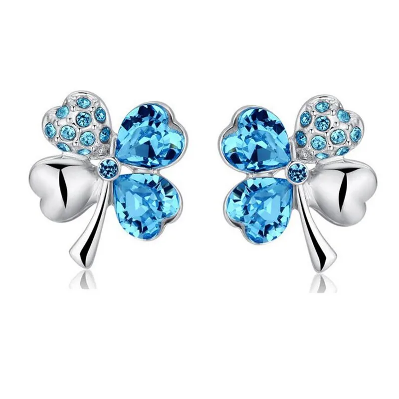 

Four Leaf Clover earring stud Quality popular Crystal classic fashion jewelry charm summer girl gifts birthday wedding