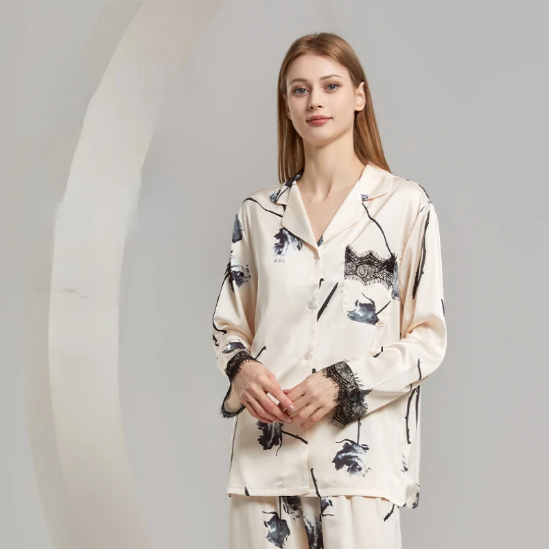 2023 New Pajamas Women's Spring and Summer Cute and Comfortable and Cool Feeling Long-sleeved Sleepwear with Turn-over Collar