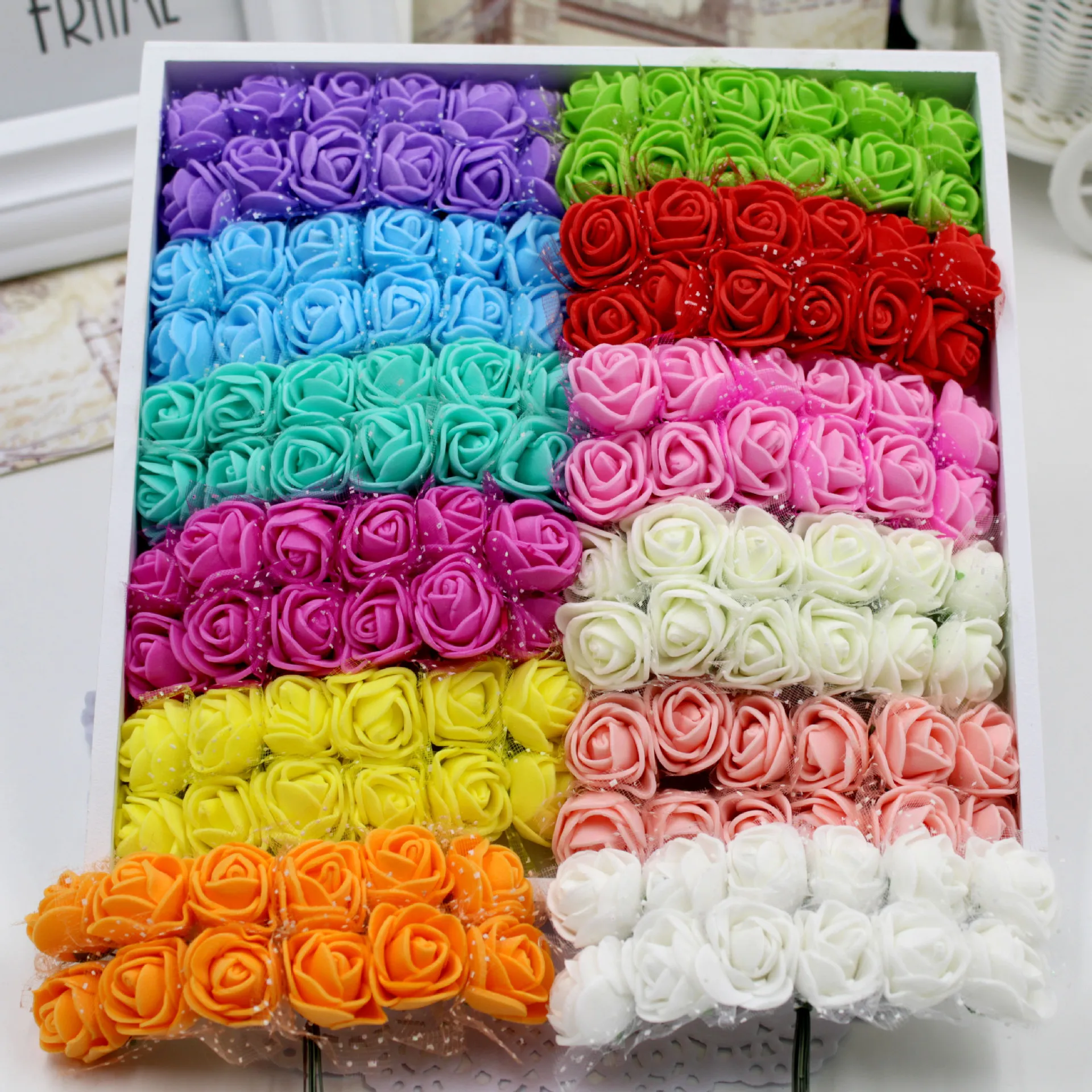 

36/72/144pcs 2cm Decorative Teddy Bear Rose PE Foam Artificial Flower Bouquet For Home Wedding Decoration DIY Wreath Fake Flower