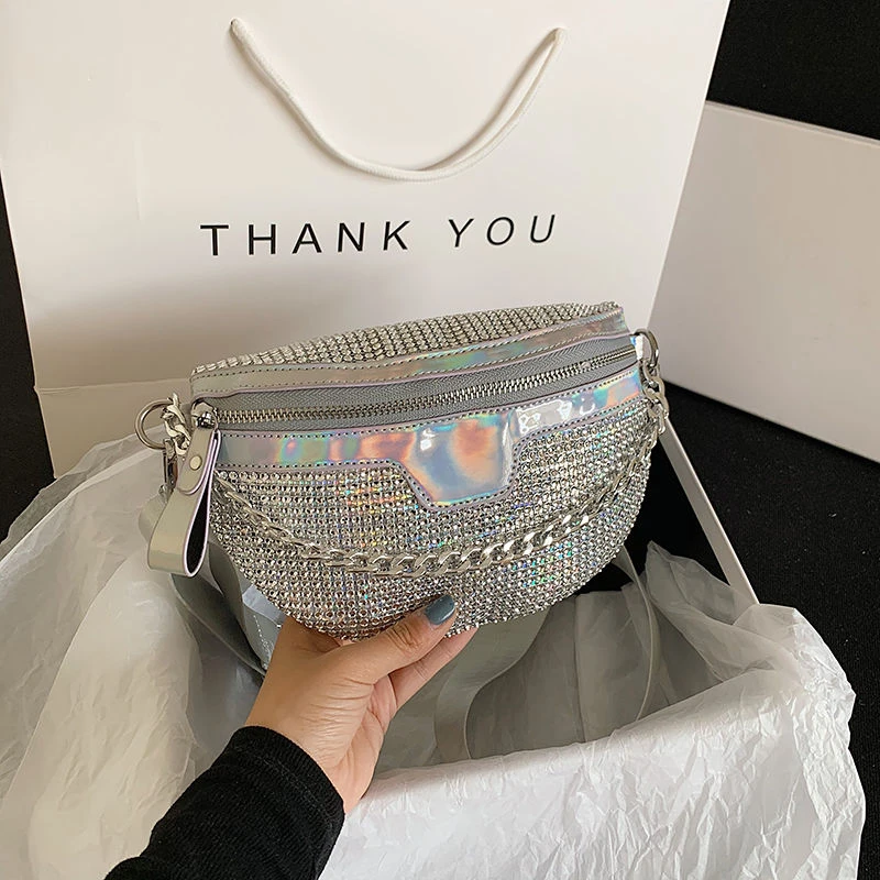 Diamond Laser Women's Waist Bag Chain Fanny Pack Luxury Shoulder Crossbody Chest Bags Designer Handbags Purse Female Belt Bag