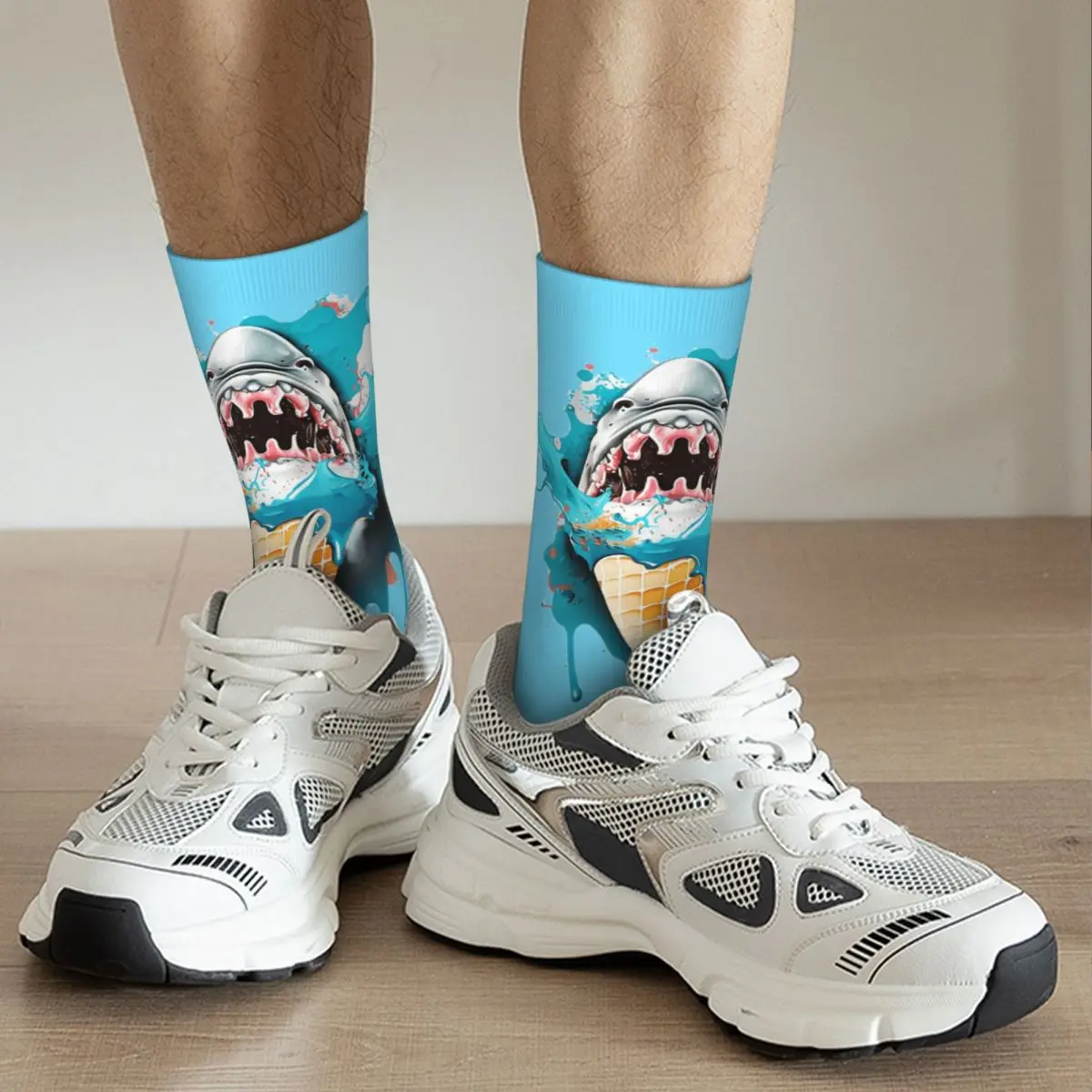 Vintage Ice Cream Shark Crazy Men's compression Socks Unisex Benthos Harajuku Pattern Printed Funny Novelty Happy Crew Sock images - 6