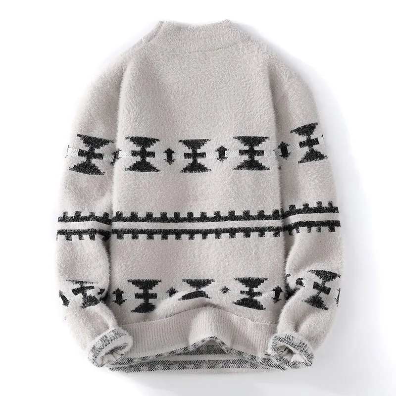 Autumn And Winter New Men's Knitted Sweater Fashion Print Casual Round Neck Pullover Sweater