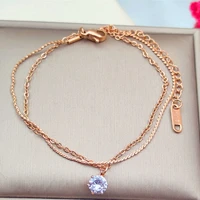 new simple design double layer titanium steel bracelet anklet womens exquisite zircon gold bracelet jewelry accessories