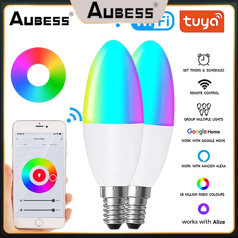 

Voice Control Led Bulbs Dimmable Tuya Wifi Candelabra Lamp Rgbcw With Alexa Google Home Alice Diy Color Dimmable 5w Timer