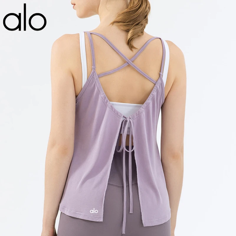 

Alo Yoga Female Gym Sleeveless Backless T-Shirts Loose Quick Dry Sports Tee For Women Plus Size Crop Top Workout Sportswear XXL