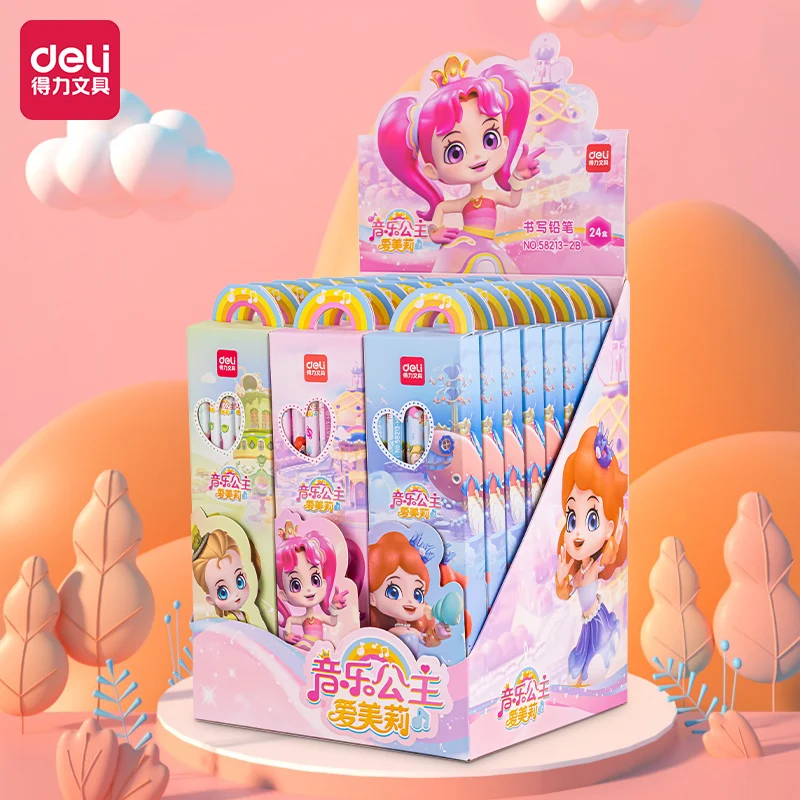 Карандаш из дерева Kawaii в стиле принцессы с треугольной основой, гладкий графит HB 2B для детей начальных классов, набор из 12 штук.