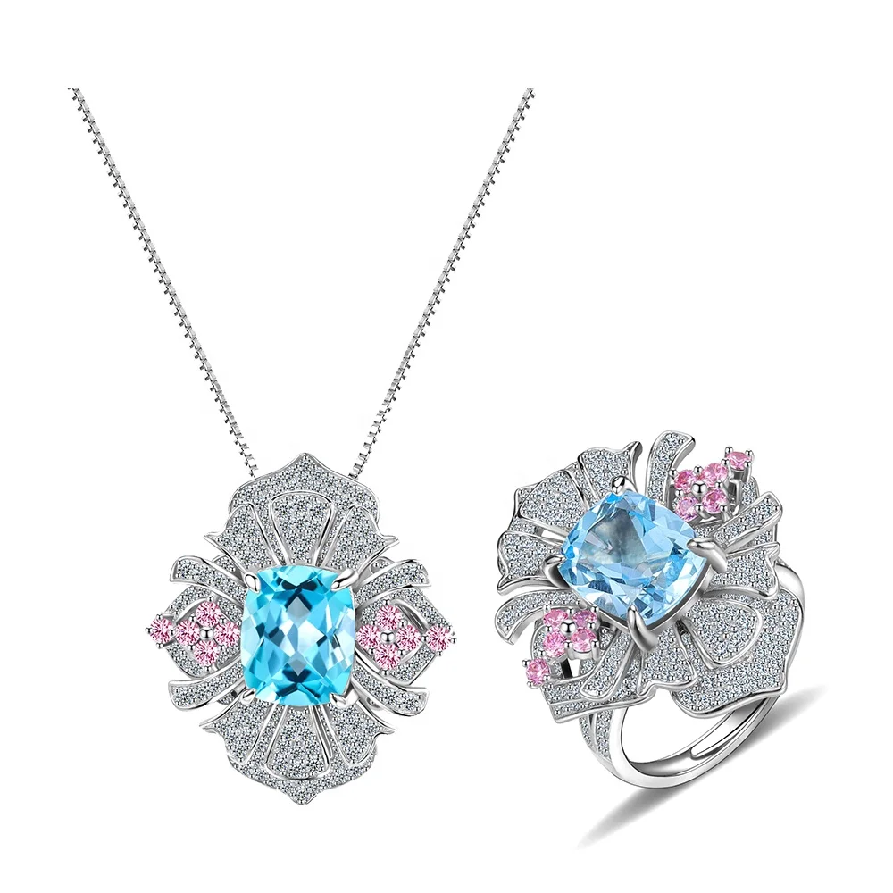 ZL0089 Гуанчжоу завод-производитель натуральный синий топаз Cz 925 Стерлинговое