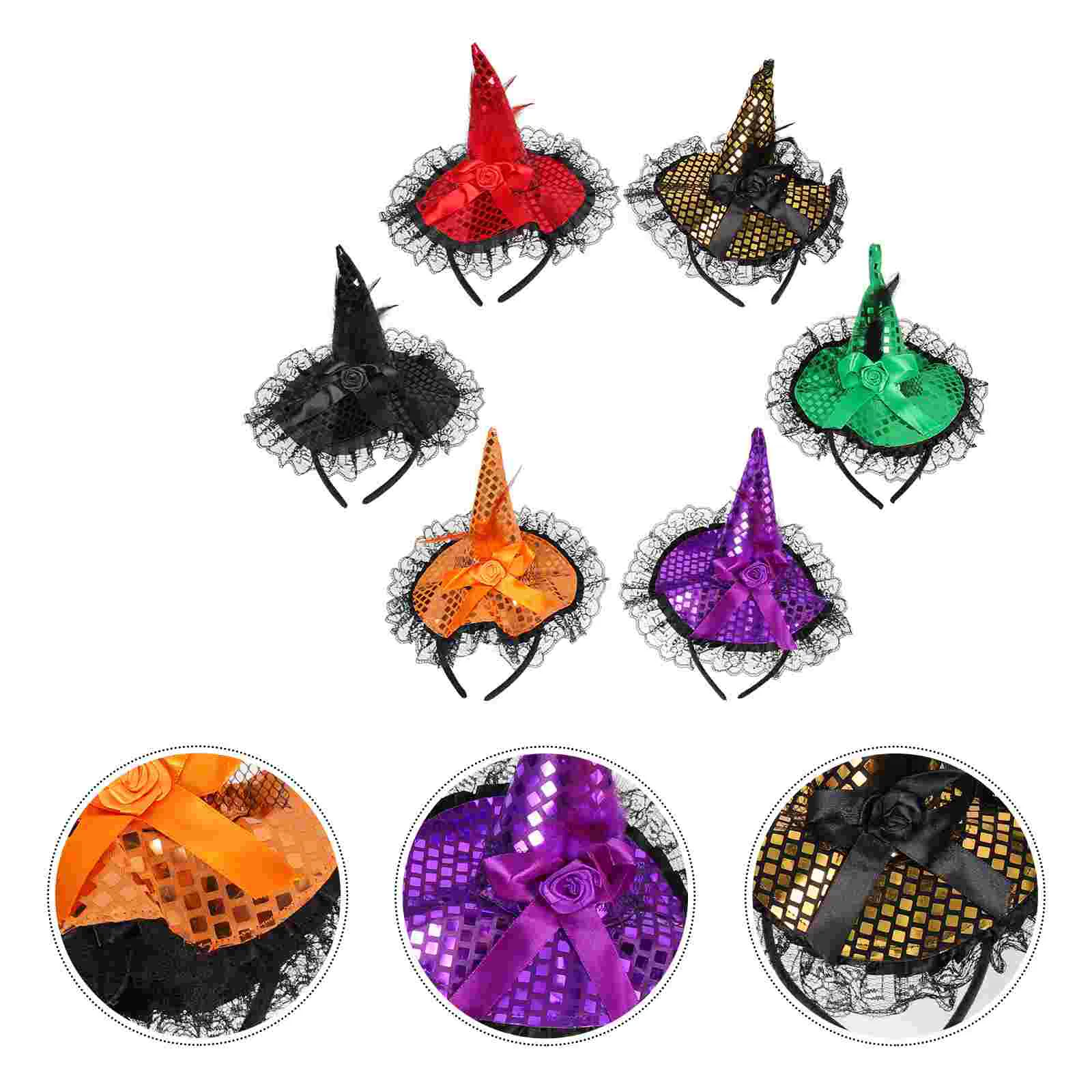 

6 Pcs Witch Hat Headband Halloween Headdress Prom Tiara Hair Cosplay Headbands Cloth Decor Child Accessories