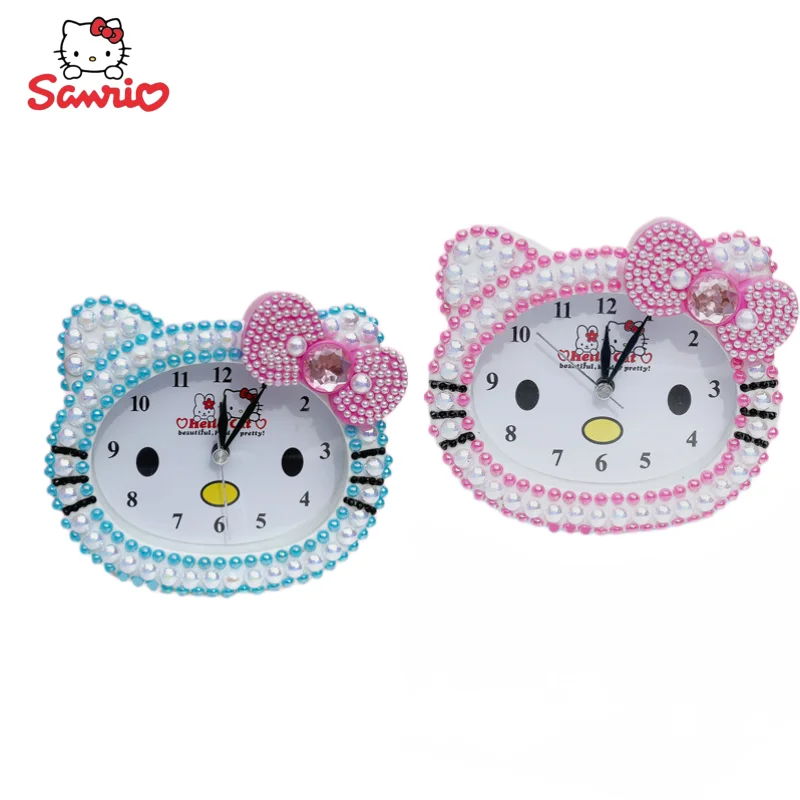 Sanrio new animation peripheral kawaii cute cartoon Hello Kitty diy paste diamond clock creative toy alarm clock gift wholesale