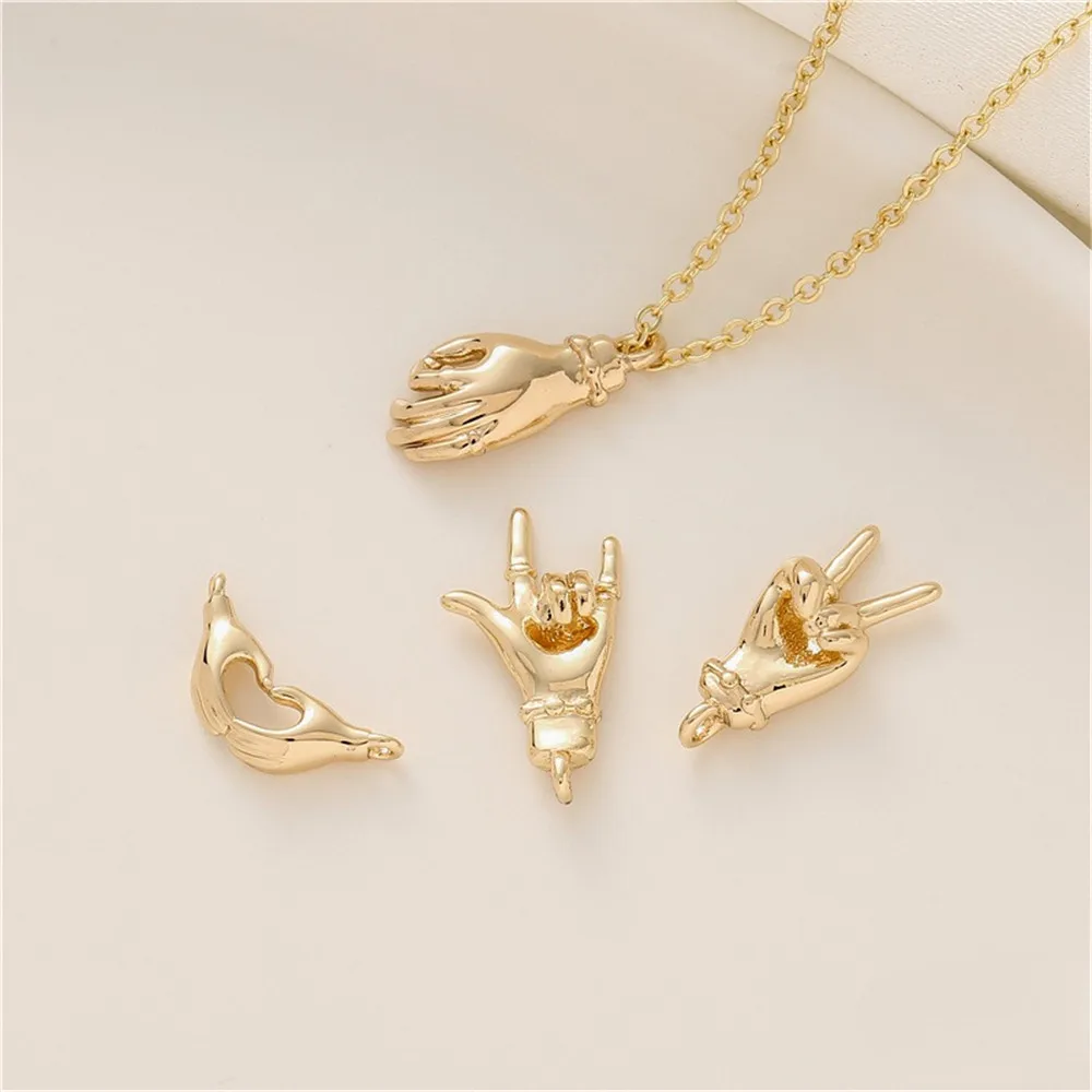 14K упаковка золотой чем сердце OK Love You Ye Gesture кулон Diy аксессуары ручной работы