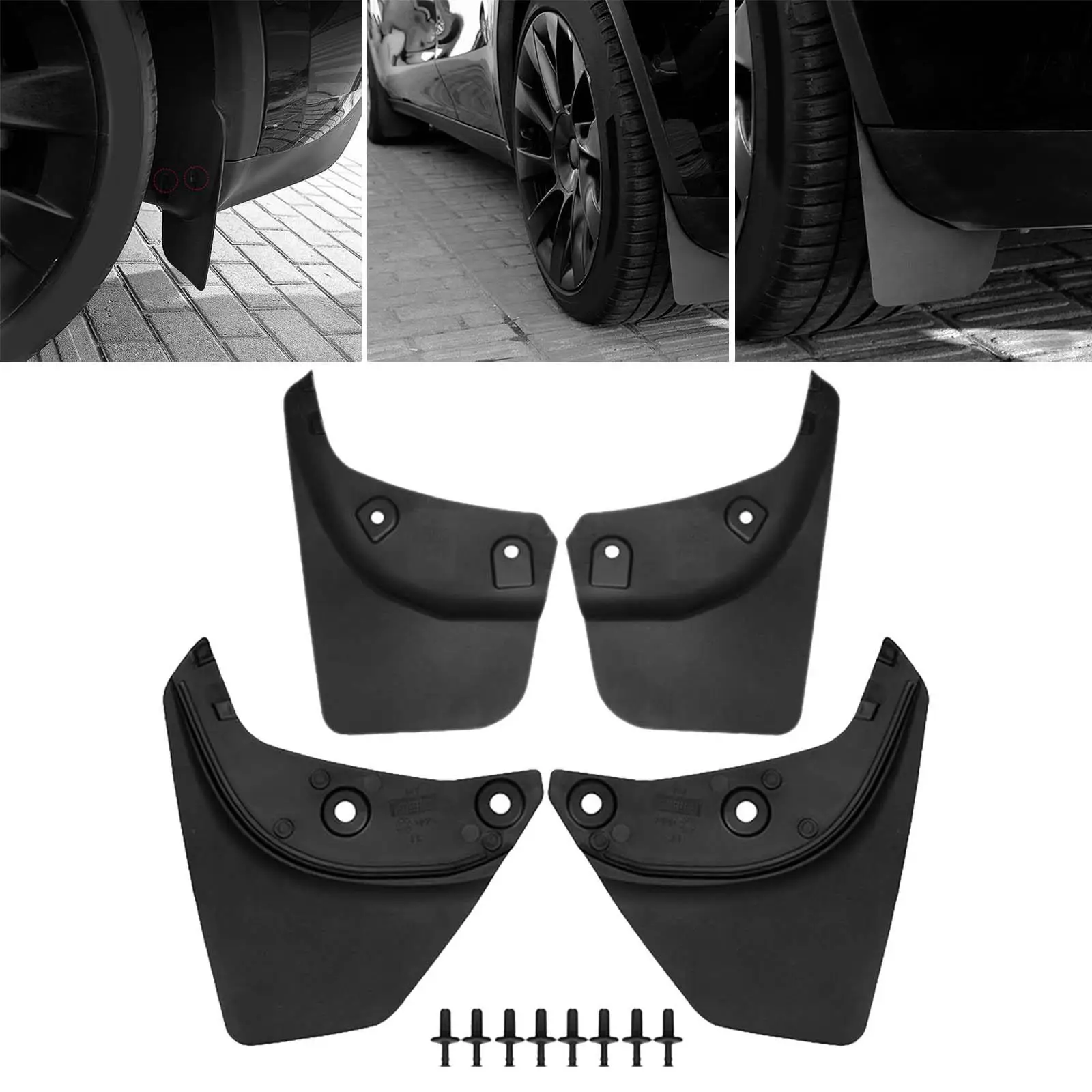 

Car Wheel Mud Flaps PP / TPE Front Rear Wheel Fit for Tesla Model Y No Drilling Required