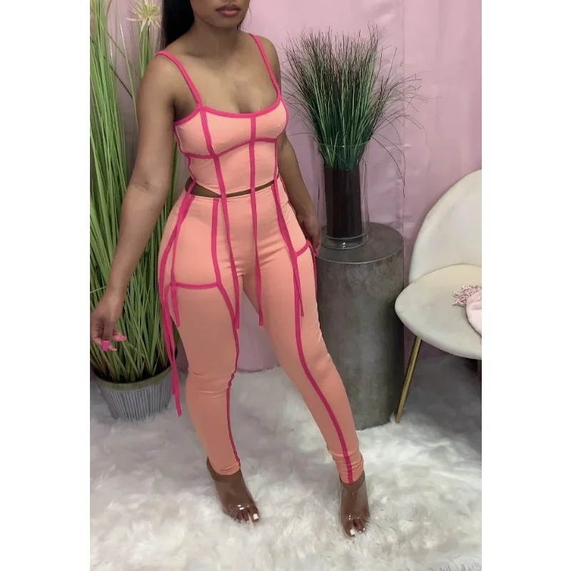 

LEOSD Sexy Two Piece Set Women Color Contrast Tassel Zipper Sling Tight Casual Women's Sets Free Shipping Promotion