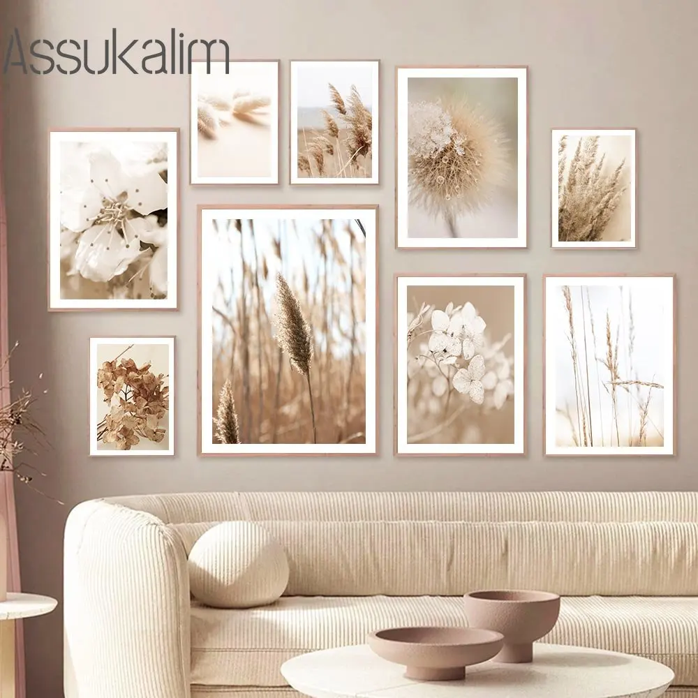

Beige Reed Canvas Painting Dandelion Painting Poster Leaf Print Pictures Flower Art Prints Nordic Wall Posters Bedroom Decor