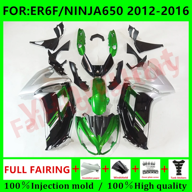 

Комплект обтекателей для мотоцикла, Обтекатели для модели 2012 2013 2014 2015 2016 ER6F 12 13 14 15 16 ninja650, Обтекатели EX 650 NINJA 650, комплект, зеленый, черный