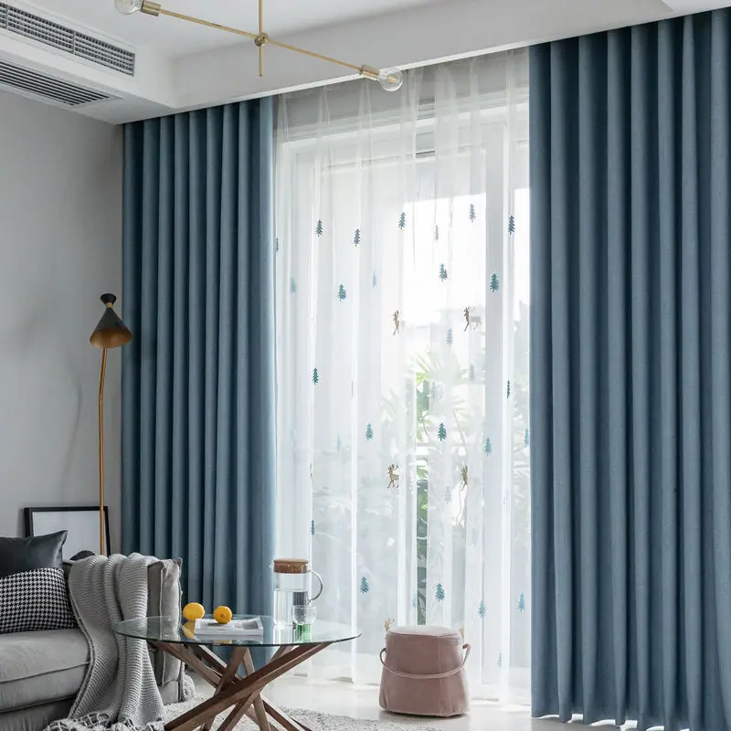 

Nordic Solid Color Curtains for Living Dining Room Bedroom Thickened Velvet Cotton and Linen Blackout High-end Finished Curtain