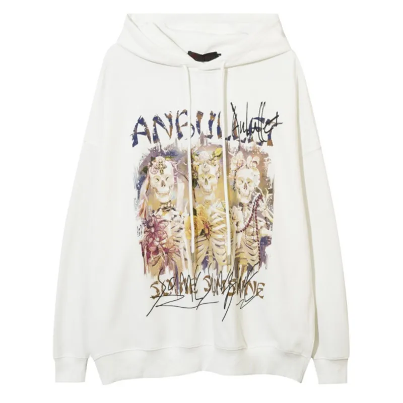 

2023 Autumn And Winter Man New High Street Korean Casual Personality Hip Hop Hooded Fashion Skeleton Printing Sweatshirts