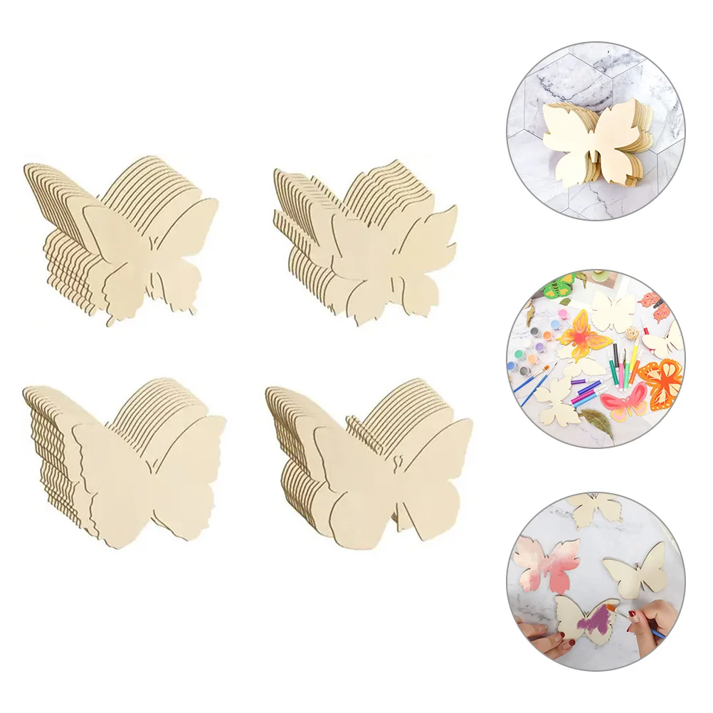 

40 Pcs Crafts Wood Embellishments Unfinished Blank Cutout Graffiti Chips DIY Wooden Slices Butterfly Cutouts Butterflies for