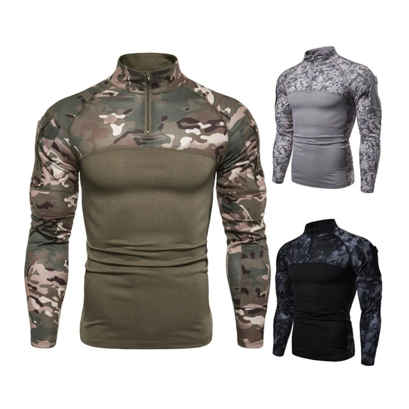 

Новая мужская камуфляжная тактическая одежда в стиле милитари, боевая рубашка, штурмовая облегающая футболка с длинным рукавом, армейский ...