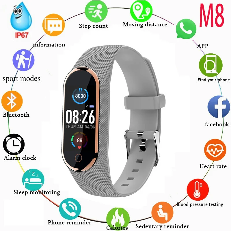 

2022 New M8 Smart Wristband Heart Rate/Sleep/Blood Oxygen Exercise Pedometer Bluetooth Photo Call Reminder Watch Free shipping