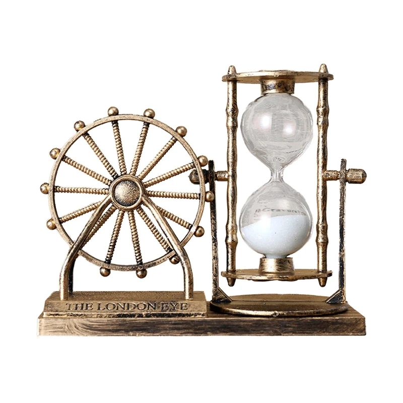 Vintage Rotating Wheel Hourglass Ornament Crystal Ball Crafts Gift for Home Bedroom Office Desktop Decoration