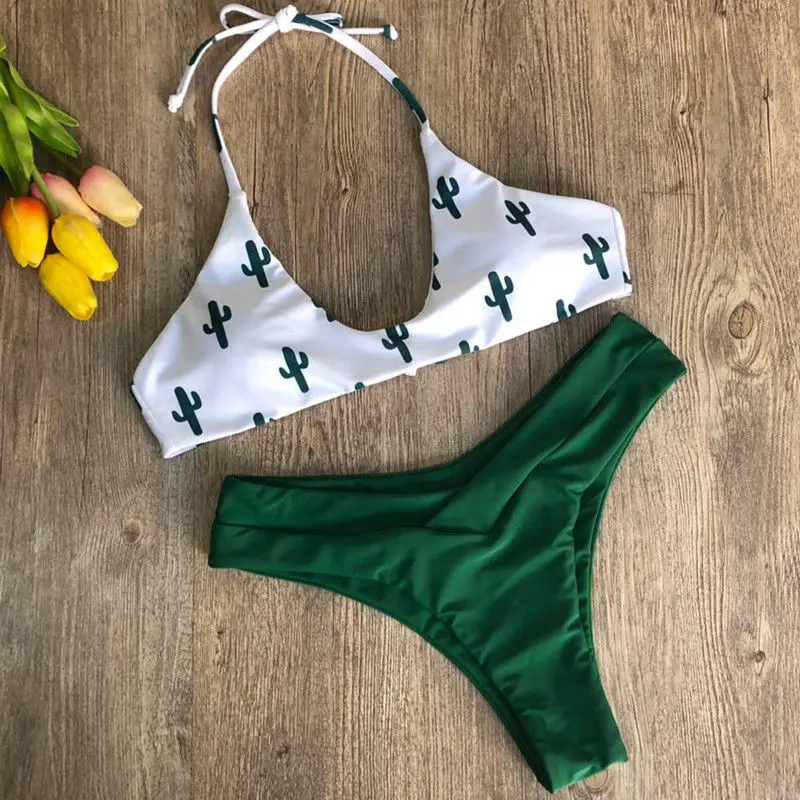 

Disney New women's Bikini Swimsuit cactus printed swimsuit hot spring resort small fresh swimsuit women
