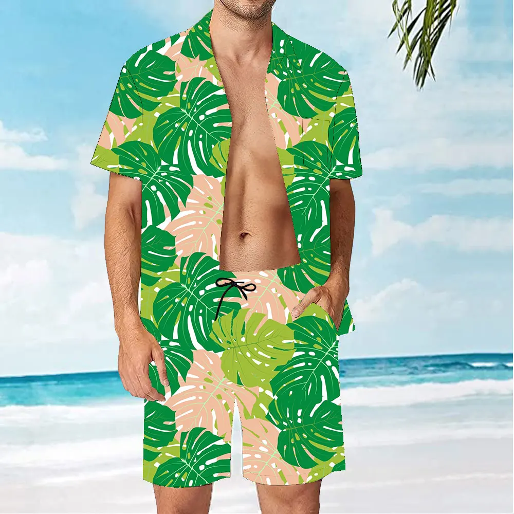 

2022 Men's Suits Printed Lapel Short Sleeves Casual Shirts Beach Shorts Summer Streetwear Vacation Hawaiian Suits Men 43