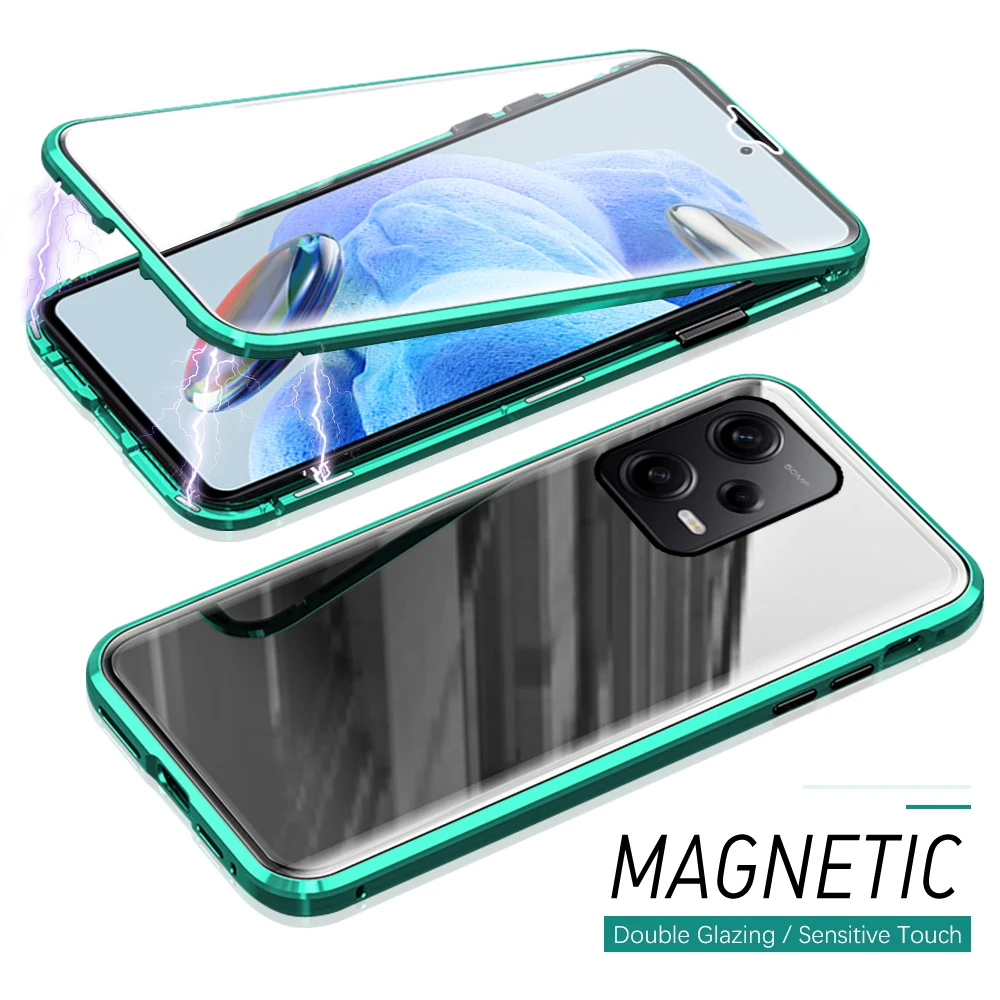 

360° Magnetic Adsorption Double-Sided Glass Film Flip Cover For Xiaomi Redmi Note 12 Pro 5G Note12 Pro+ Note12Pro Plus Case Capa