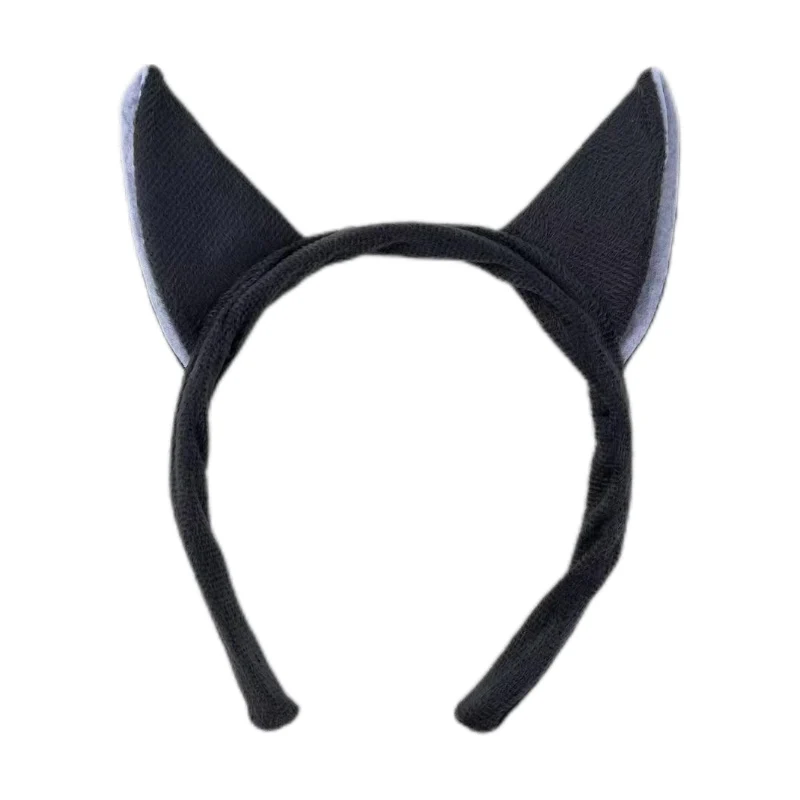 Повязка на голову с большими серыми волчьими ушками комплект из перчаток бантом