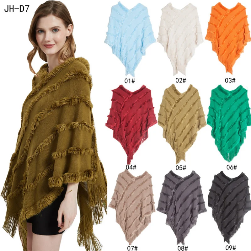 

Chic Knitted Elegant Women Scarf Solid Pullover Wrap Shawl Tassel Lady Chales Femme Hairy Ponchos Capas Mujer Party