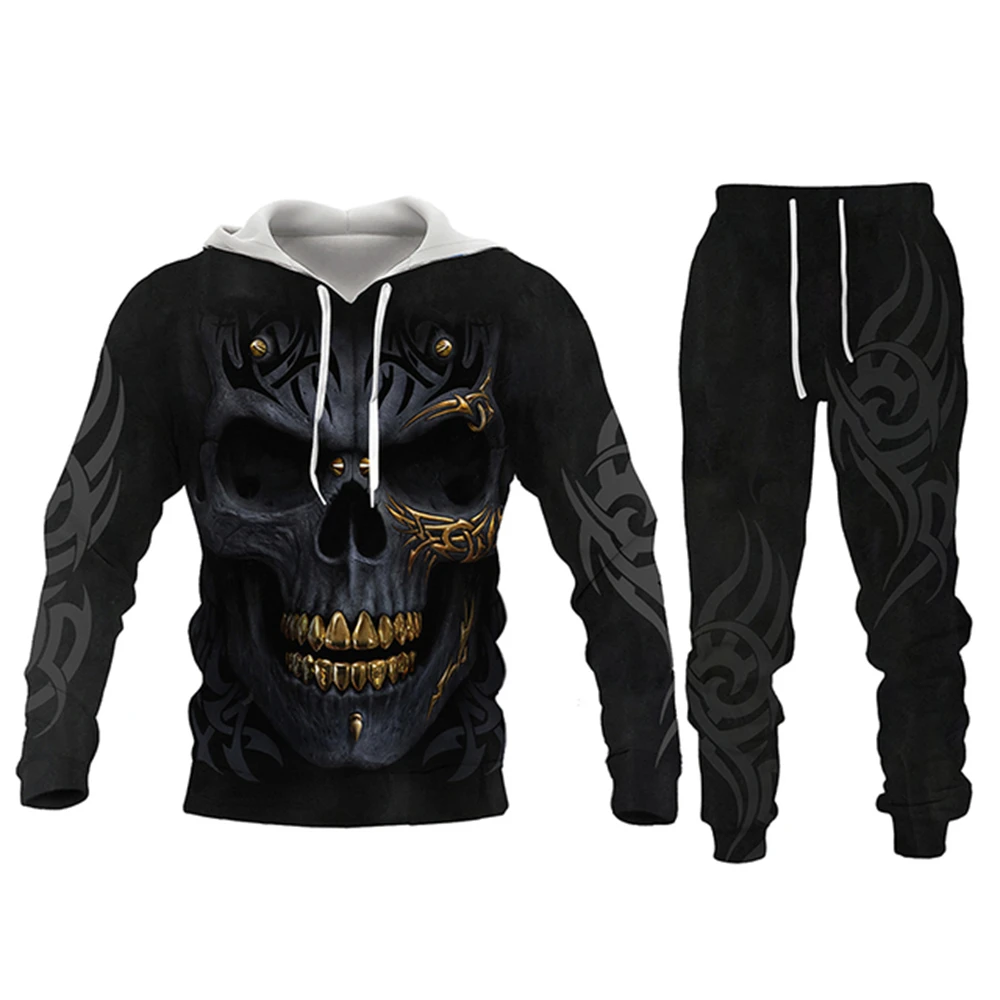 

Spring and Autumn Men's 3D Printing Faucet Hooded Sweater Pants Two-piece Street Style Tattoo Hooded Sweater Men's Casual Set