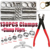 130pcs 304 stainless steel single ear stepless hose clamps clamp assortment kit crimp pinch rings for securing pipe hoses